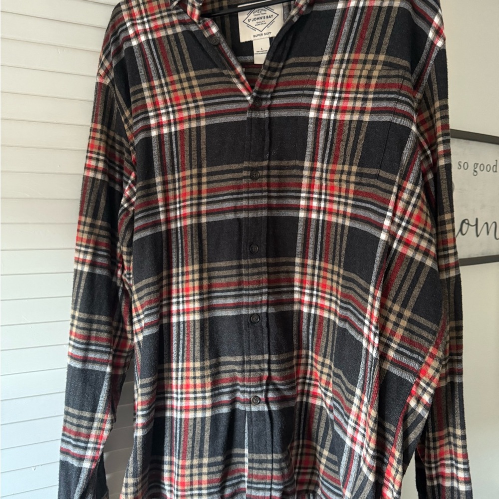 St. John's Bay Black and Red Plaid Men's Shirt